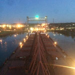 The American Fortitude transiting the Welland Canal at dusk